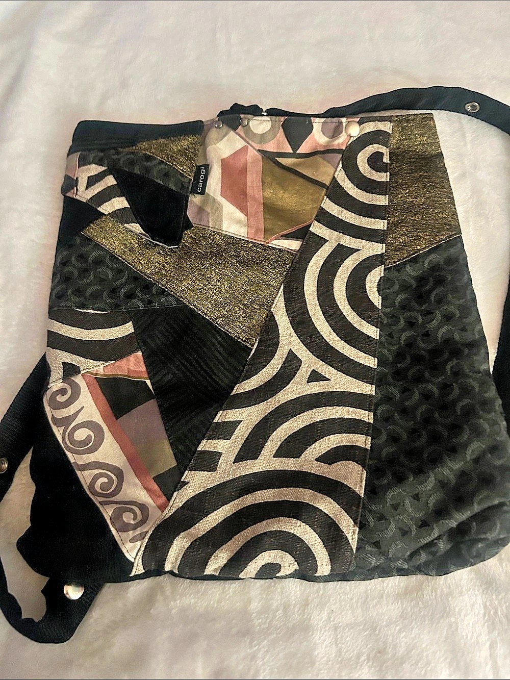 Carogi Patchwork Geometric Tote in Black & Gold